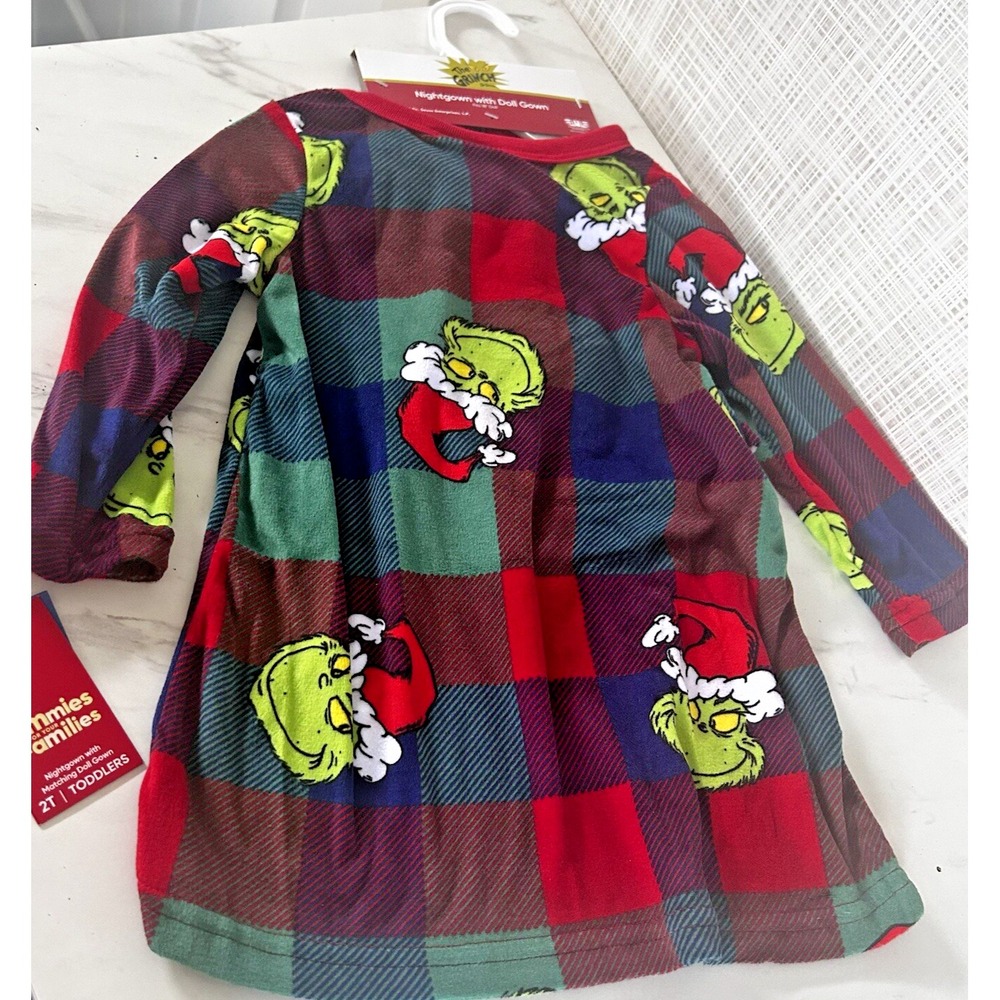Dr. Suess The Grinch Girl & 18"‎ Doll Matching Nightgowns Pajamas 2T New BxI & J - Picture 2 of 6